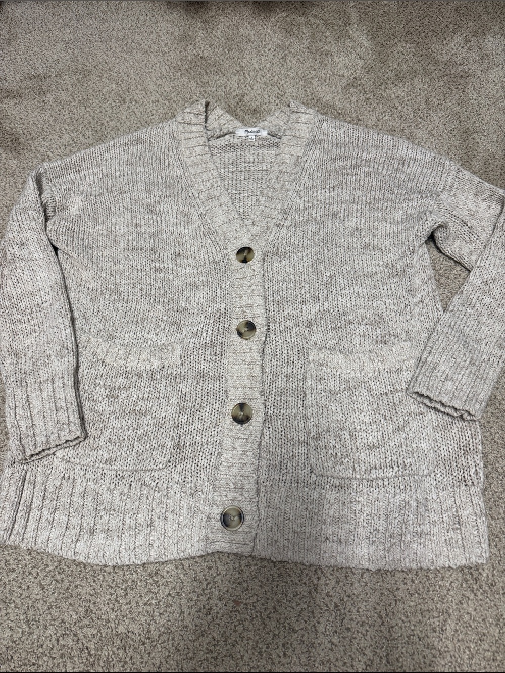 Madewell Oatmeal Button-Front V-Neck Cardigan